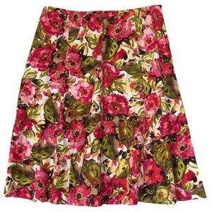 Christopher & Banks Linen Blend Skirt Womens 10 Pink Floral Cottagecore Feminine